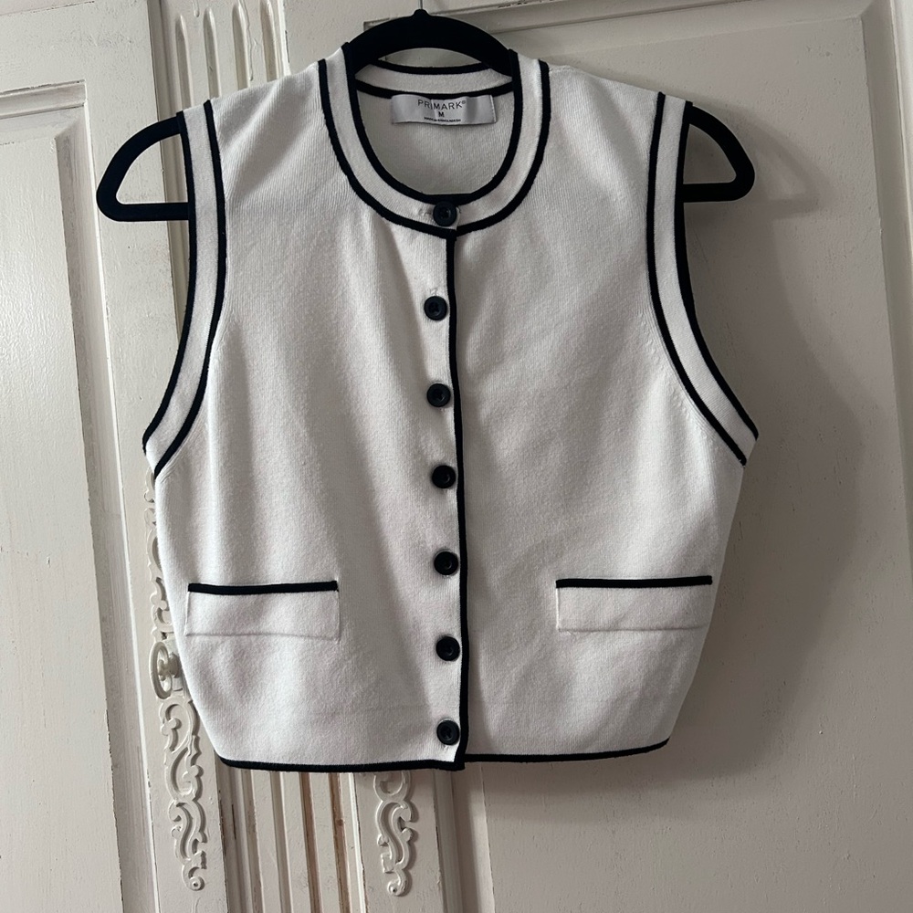 Primark White and Black Sleeveless Vest
